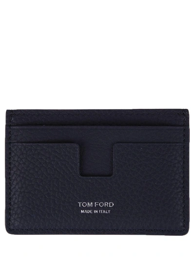Tom Ford Leather Card Holder In Blue