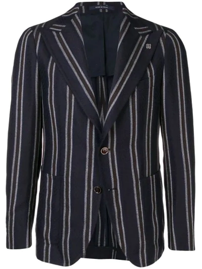 Tagliatore Striped Buttoned Blazer In Blue Brown