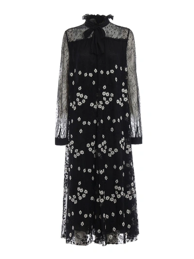 Giambattista Valli Floral Embroidered Lace Midi Dress In Black