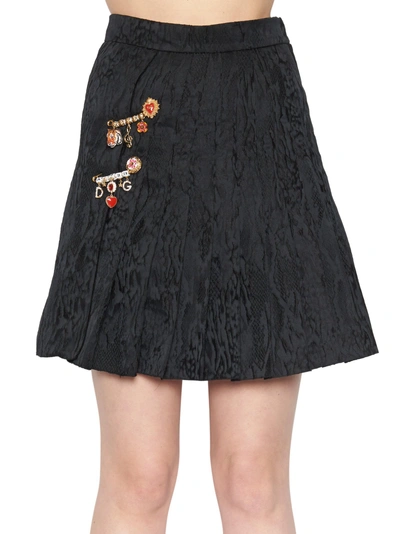 Dolce & Gabbana Embellished Pleated Skirt In Black