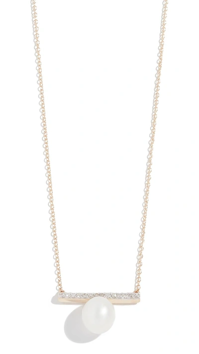 Mateo 14k Gold Diamond Bar Single Pearl Necklace In Yellow Gold