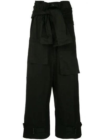 Yohji Yamamoto Tied Paperbag Waist Trousers In Black
