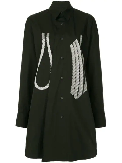 Yohji Yamamoto Rope Print Long-line Shirt - Black