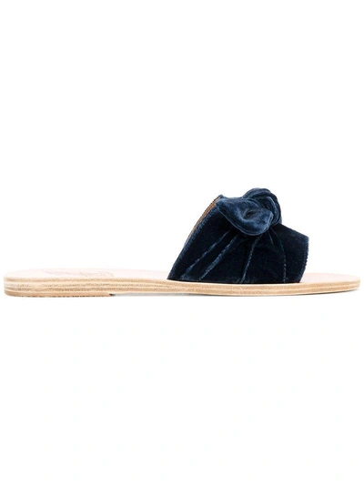 Ancient Greek Sandals Blue Velvet Taygete Slides