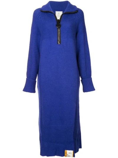 Miharayasuhiro Oversized Zip Knitted Dress In Blue