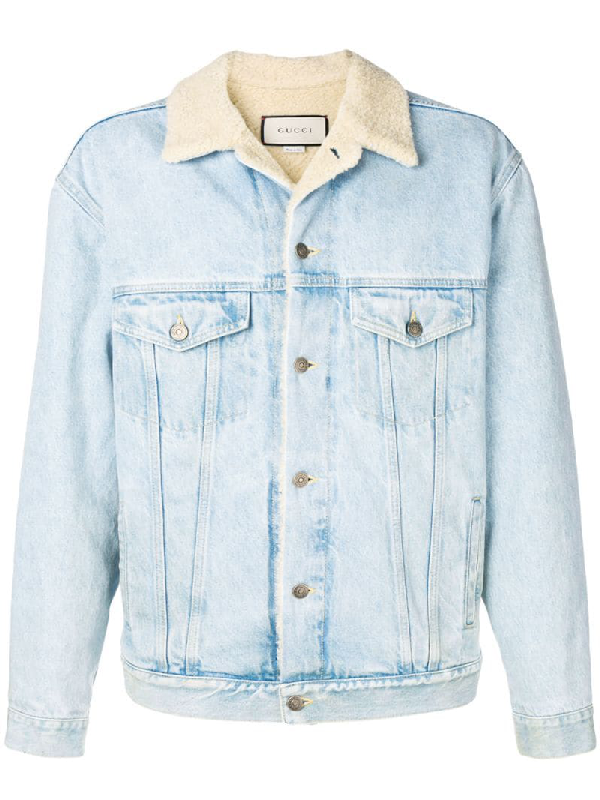 Gucci Paramount Print Denim Jacket In Blue | ModeSens