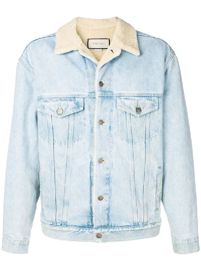 Gucci Paramount Print Denim Jacket In 4048 Blue