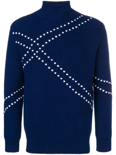 Raf Simons Embroidered Virgin Wool Rollneck Sweater In Navy Blue