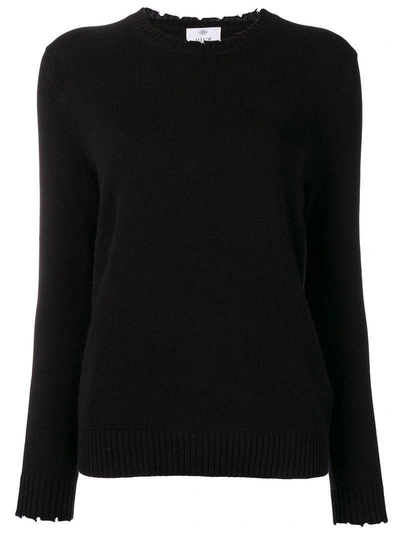 Allude Distressed Crew Neck Sweater - Black