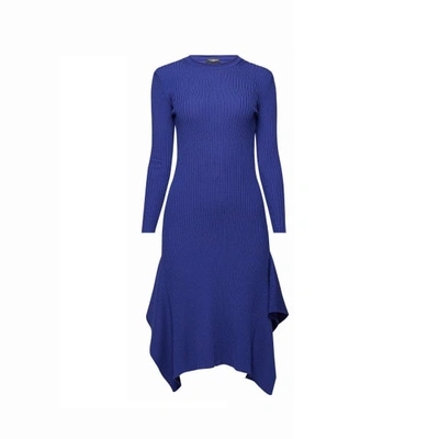 Rumour London Alexa Asymmetric Ribbed Wool Midi Dress In Royal Blue