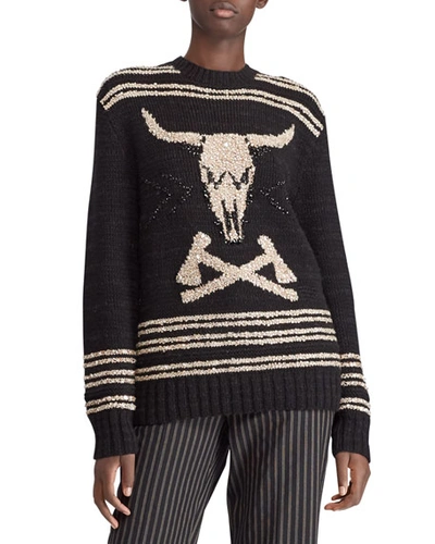 Ralph Lauren 50th Anniversary Steer Head Embroidered Crewneck Cashmere-linen Sweater In Black