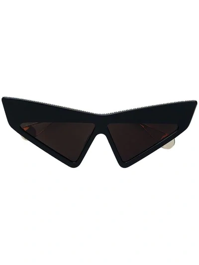 Gucci Crystal Trim Angular Sunglasses In Black