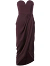 Shona Joy Wrap Detail Strapless Dress In Aubergine