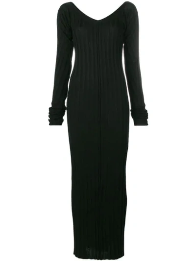 Andrea Ya'aqov Ribbed Knit Long Dress In Black