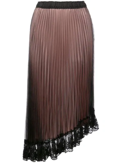 Clu Asymmetric Lace Hem Pleated Skirt In Black
