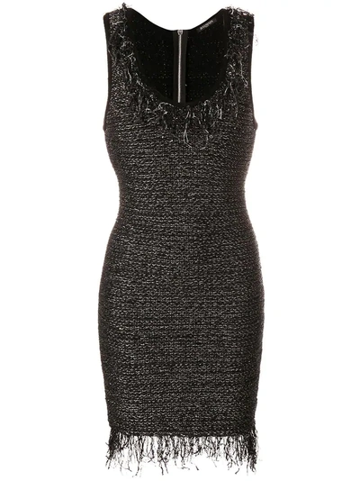 Balmain Fringe Trim Mini Dress In Black