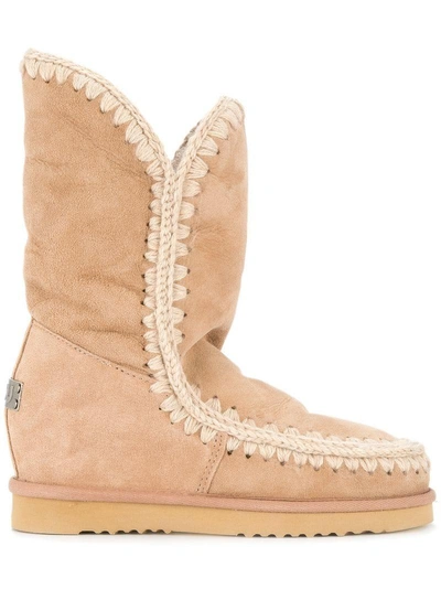 Mou Eskimo Shearling Wedge Boots In Brown