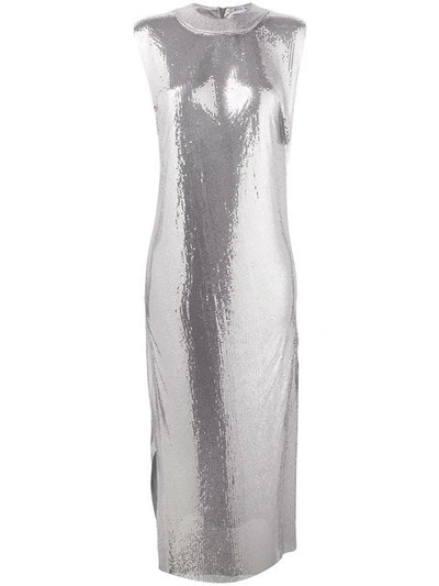 Paco Rabanne Long Sleeveless Metallic Dress In Grey