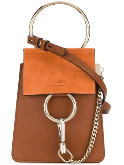 Chloé Faye Mini Suede-panel Leather Cross-body Bag In Brown