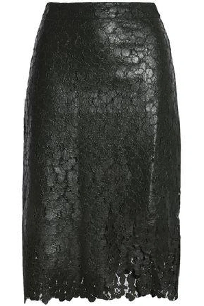 House Of Holland Woman Wrap-effect Coated Corded Lace Skirt Forest Green