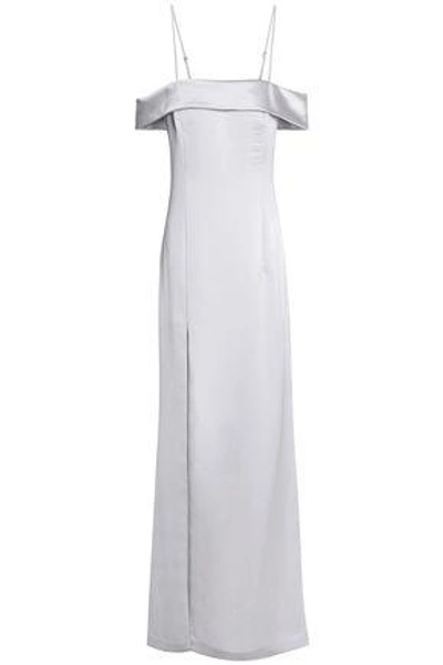 Halston Heritage Cold-shoulder Satin-crepe Gown In Light Gray
