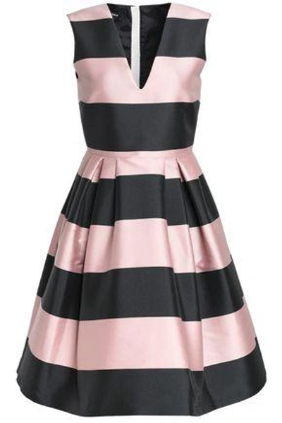 Rochas Woman Pleated Striped Duchesse Satin Dress Baby Pink