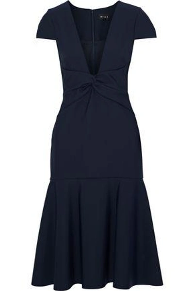 Milly Woman Bella Twist-front Fluted Cady Dress Navy