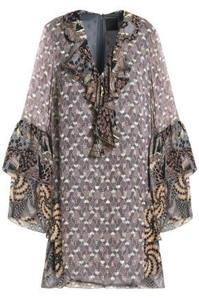 Anna Sui Woman Printed Fil Coupé Silk Mini Dress Stone