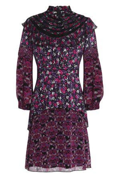 Anna Sui Woman Ruffle-trimmed Printed Silk-georgette Mini Dress Violet