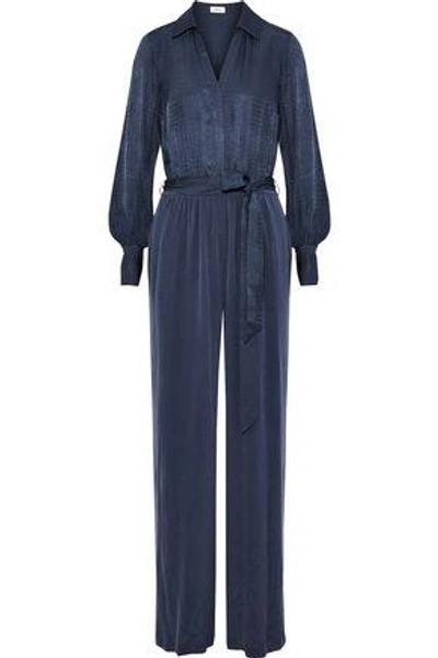 L Agence Justine Silk-jacquard Jumpsuit In Navy