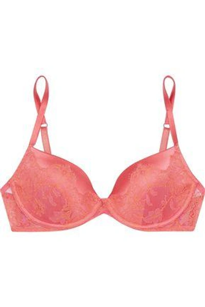 I.d. Sarrieri Woman Lace, Satin And Mesh Push-up Bra Coral