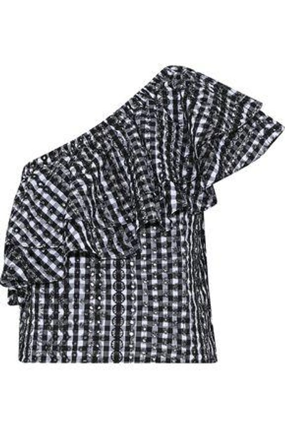 Rebecca Minkoff Woman Lily One-shoulder Gingham Broderie Anglaise Cotton Top Black