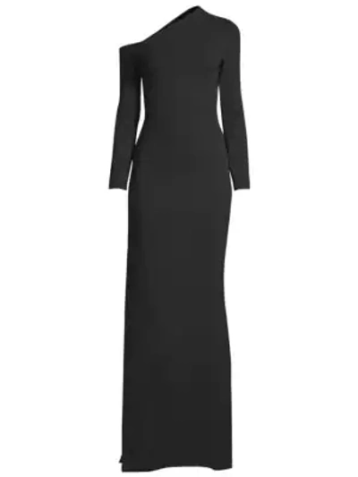 Solace London Liva Crepe One-shoulder Split Gown In Black