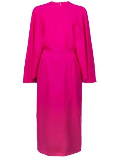 Sara Battaglia Cape Crewneck Wool Sheath Midi Dress In Pink