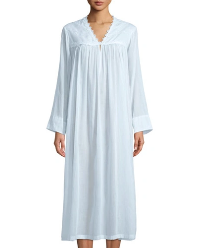 Celestine Fleur Long-sleeve V-neck Nightgown In Light Blue