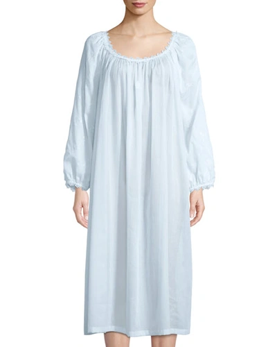 Celestine Fleur Scalloped-trim Nightgown In Light Blue