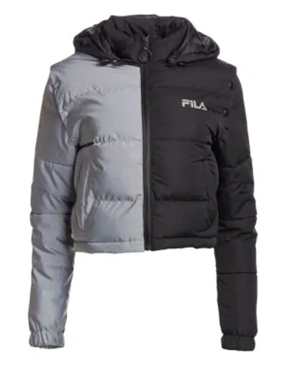 Fila Mikayla Snap Off Sleeve Cropped Puffer Jacket In Black Silver  Reflective | ModeSens