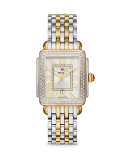 Michele Watches Deco Madison Mid Two-tone 148 Diamond Bracelet Watch In Silver Gold