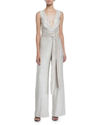 Mestiza New York Chrissy Sequin V-neck Jumpsuit In Nude