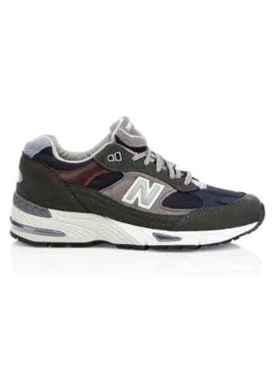 New Balance 991 Suede & Leather Sneakers In Grey Navy