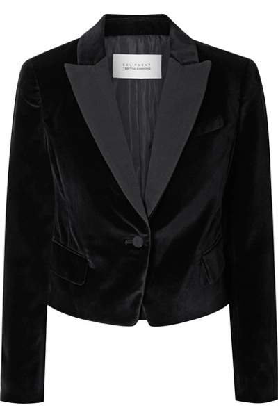 Equipment + Tabitha Simmons Bourlet Faille-trimmed Cotton-velvet Blazer In Black