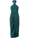 Shona Joy Halterneck Wrap Detail Dress In Green