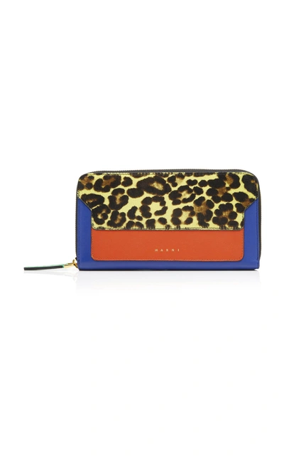 Marni Leopard-print Calf Hair And Two-tone Leather Wallet In Multi