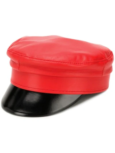 Ruslan Baginskiy Hats Two-tone Leather Baker Boy Hat In Red