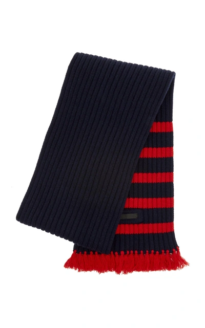 Prada Striped Wool And Cashmere Scarf In Navy