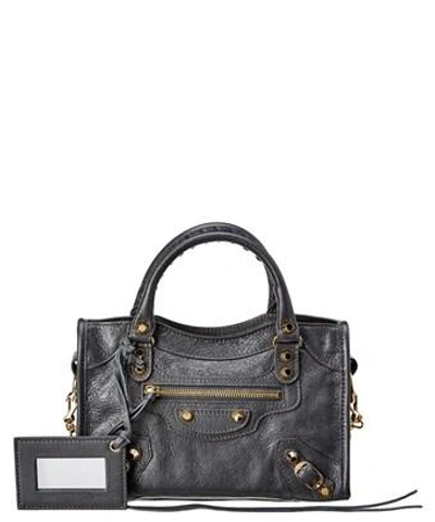 Balenciaga Classic Gold Mini City Leather Shoulder Bag In Grey