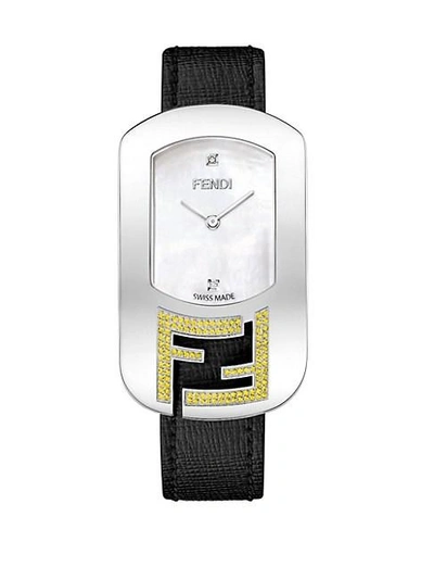 Fendi Chameleon Diamond, Topaz & Stainless Steel Leather Strap Watch In Silver
