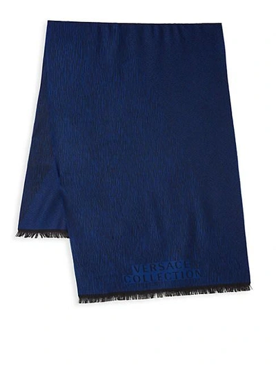 Versace Wool Scarf In Black Blue