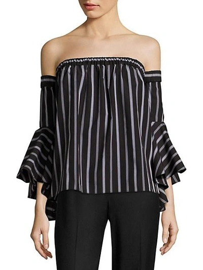 Milly Ines Striped Off-the-shoulder Top In Black