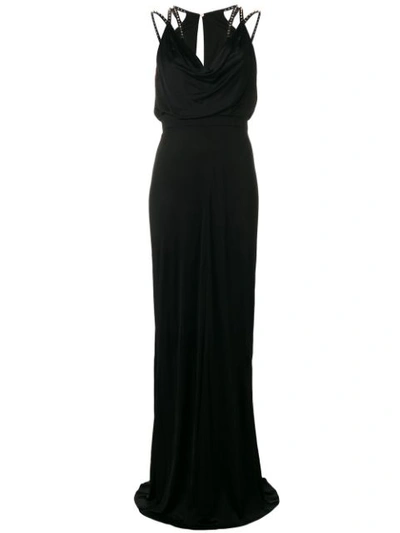 Versace Embellished Matte Jersey Gown In Black